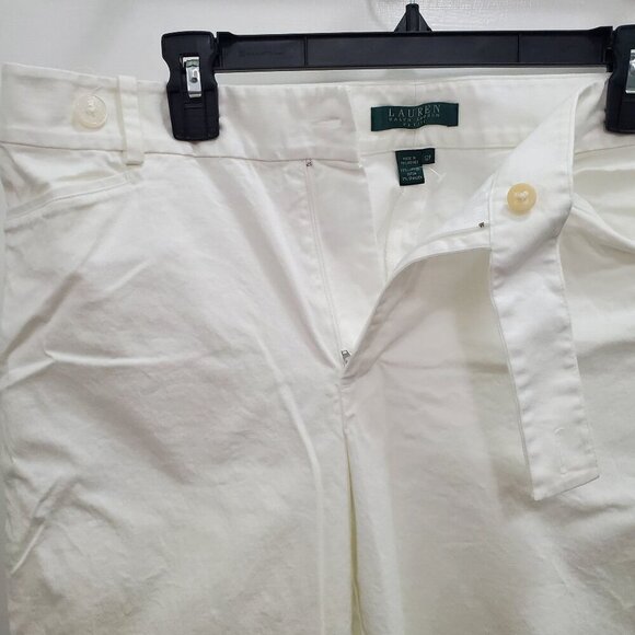 Lauren Ralph Lauren Petite White Stretch Cotton Casual Flat Front Pants Size 12P - Picture 3 of 5